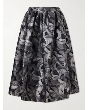 Dries Van Noten Pleated Brocade Midi Skirt - Grey