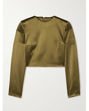 Adam Lippes Keira Cropped Silk-Charmeuse Top - Green