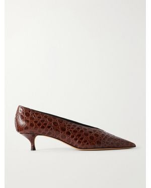 Le Monde Beryl Babouche 40 Croc-Effect Leather Pumps - Brown