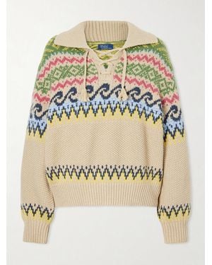 Polo Ralph Lauren Jacquard-Knit Cotton-Blend Polo Jumper - Metallic