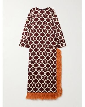 Borgo De Nor Brunetta Maxikleid Aus Jacquard Aus Einer Baumwollmischung Mit Federn - Weiß