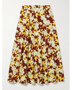 Ulla Johnson Vianne Pleated Floral-Print Cotton-Poplin Midi Skirt - Yellow