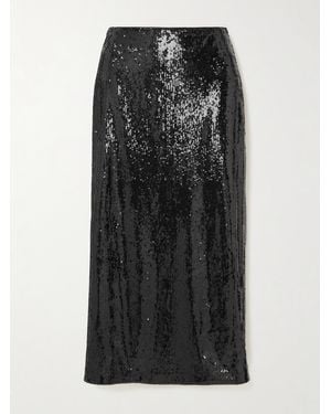 La Ligne Oona Sequined Chiffon Midi Skirt - Black