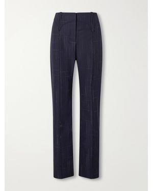 Tory Burch Checked Wool-Blend Straight-Leg Pants - Blue