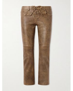Isabel Marant Vanel Lace-Up Leather Slim-Leg Trousers - Brown