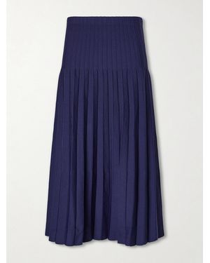 STAUD Lena Pleated Knitted Midi Skirt - Blue