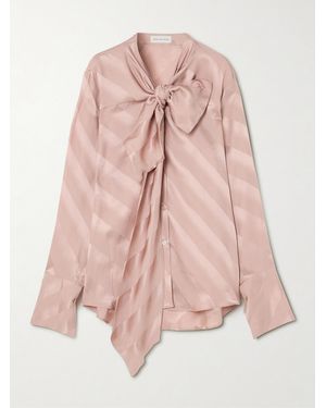 Dries Van Noten Striped Silk-Satin Pussy-Blow Blouse - Pink