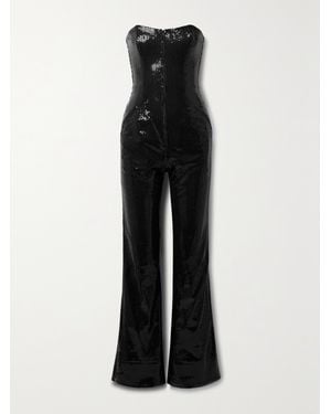 Rivet Utility Net Sustain Showstopper Strapless Sequined Tulle Jumpsuit - Black
