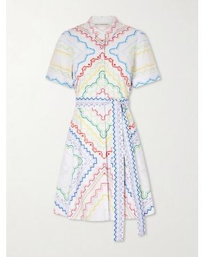 Mary Katrantzou Belted Printed Cotton-Blend Midi Dress - White