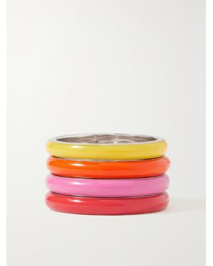 Fry Powers The Warm Set Unicorn Set Of Four Sterling And Enamel Rings - Rose