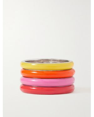 Fry Powers The Warm Set Unicorn Set Of Four Sterling And Enamel Rings - Red