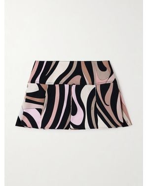 Emilio Pucci Marmo Silk-Trimmed Pleated Printed Cotton-Blend Gabardine Mini Skirt - Black