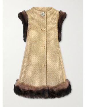 Valentino Garavani Embellished Shearling-Trimmed Metallic Tweed Vest - Natural