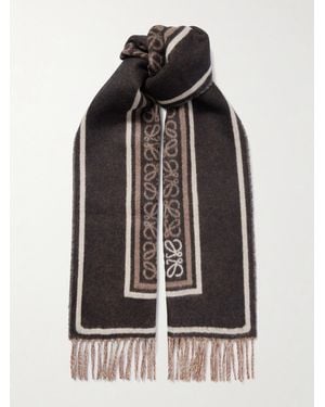 Loewe Fringed Wool And Cashmere-Blend Jacquard Scarf - Black