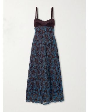 ALÉMAIS Francine Bead-Embellished Satin-Trimmed Guipure Lace Midi Dress - Blue