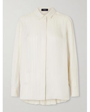 Theory Hi Lo Flou Striped Satin Shirt - White