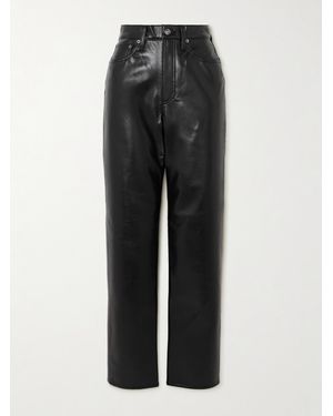 Agolde 90S Pinch Waist Long Recycled Leather-Blend Straight-Leg Pants - Black