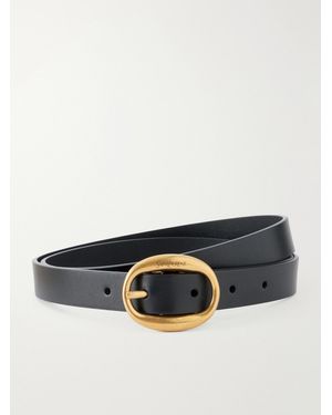 Saint Laurent Logo-Engraved Leather Belt - Blue