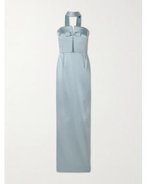 The New Arrivals Ilkyaz Ozel Holly Bow-Embellished Cutout Satin Gown - Blue