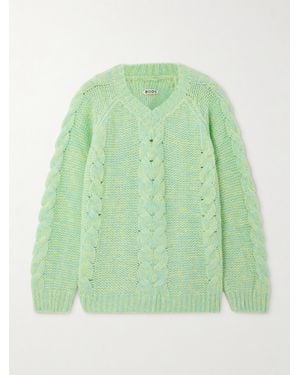 Bode Eiderdown Cable-Knit Alpaca, Mohair And Silk-Blend Sweater - Grün