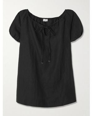 Deiji Studios Tie-Detailed Linen Mini Dress - Black