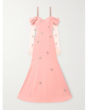 Sabina Bilenko Schulterfreie Robe Aus Crêpe Und Handschuhe Aus Tüll Mit Verzierungen - Pink