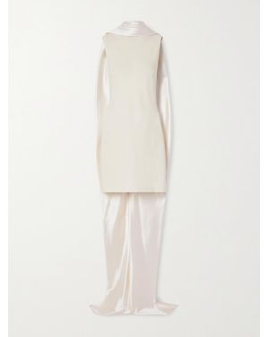Danielle Frankel Mimi Scarf-Detailed Silk-Blend Satin-Trimmed Wool-Blend Mini Dress - Natural