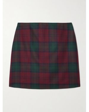 Blazé Milano Coci Velvet-Trimmed Checked Wool Mini Skirt - Red