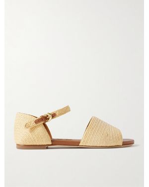 STAUD Catherine Leather-Trimmed Raffia Sandals - Natural