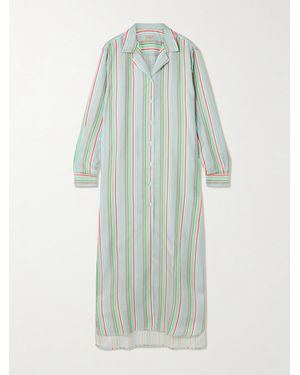 Comme Si Striped Silk-Twill Midi Shirt-Dress - Green