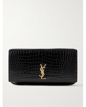 Saint Laurent Cassandre Croc-Effect Leather Phone Case - Black