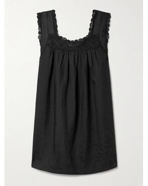 Doen Almadia Crochet-Trimmed Ramie Mini Dress - Black
