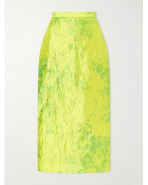 Erdem Floral-Print Crinkled-Satin Midi Skirt - Yellow
