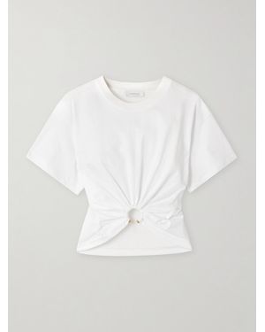 Rabanne Cropped Embellished Gathered Cotton-Jersey T-Shirt - White