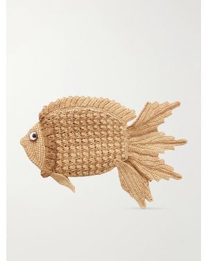 Anya Hindmarch Fish Raffia And Leather-Trimmed Clutch - Natural