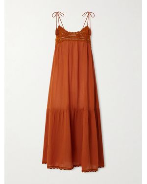 Ulla Johnson Linnea Tasselled Crochet-Trimmed Cotton Midi Dress - Orange