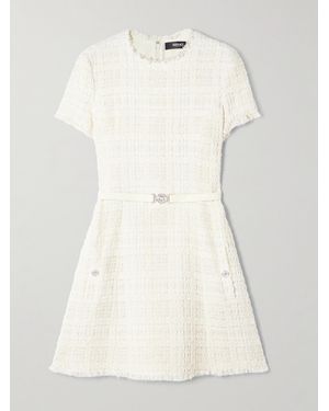 Versace Minikleid Aus Metallic-Tweed Aus Einer Baumwollmischung Mit Gürtel - Natur