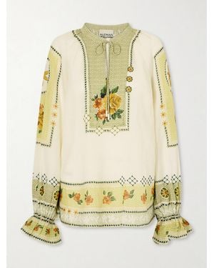 ALÉMAIS Dixie Floral-Print Ramie Top - Metallic