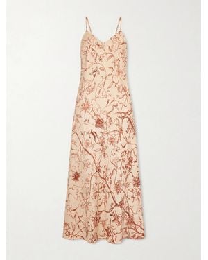 Loro Piana Floral Silk-Jacquard Midi Dress - Natural