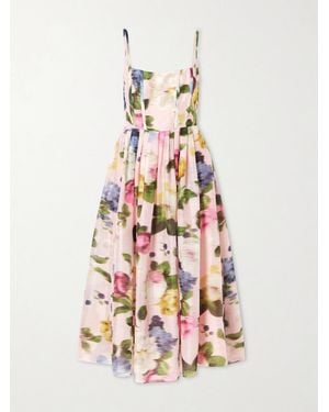 Carolina Herrera Floral-Print Linen And Silk-Blend Midi Dress - White