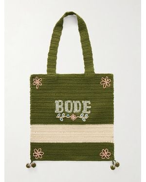 Bode Marsh Embellished Crocheted Cotton Tote - Green