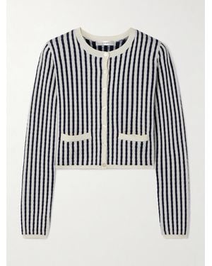 FRAME Gestreifter Cardigan Aus Zopfstrick Aus Einer Kaschmir-Seidenmischung - Schwarz