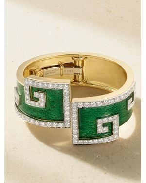 David Webb Scroll 18-Karat And Platinum, Diamond And Enamel Bangle - Green