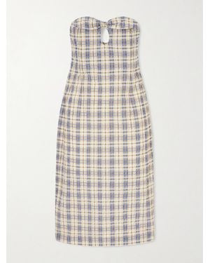 BERNADETTE Bow-Embellished Checked Seersucker Midi Dress - White