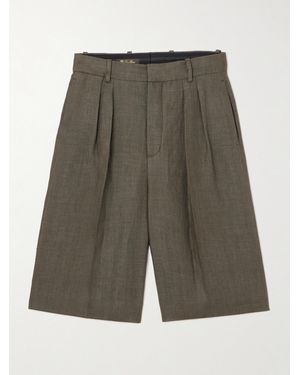 Loro Piana Digby Pleated Linen And Wool-Blend Shorts - Green