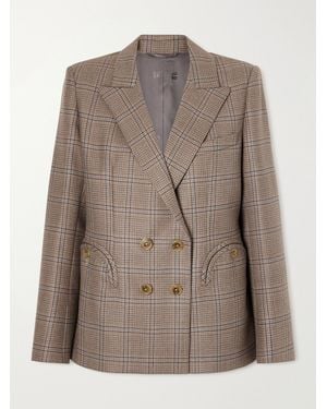 Blazé Milano Saona Charmer Double-Breasted Checked Virgin Wool Blazer - Brown