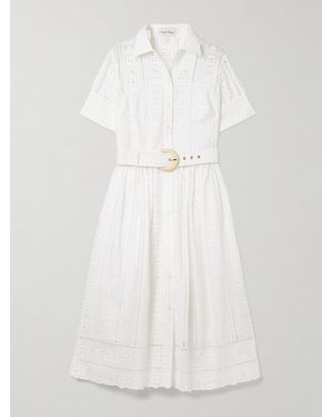 Cara Cara Malena Belted Broderie Anglaise Cotton Midi Dress - White