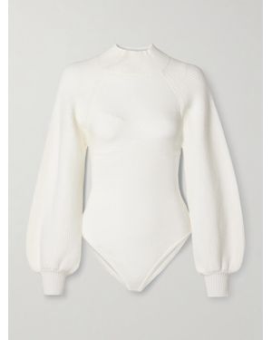 FARM Rio Open-Back Ribbed-Knit Bodysuit - White