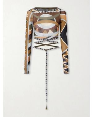 PUCCI Cropped Printed Tulle Top - White