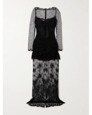 Alessandra Rich Robe Aus Chantilly-Spitze Und Seide - Schwarz